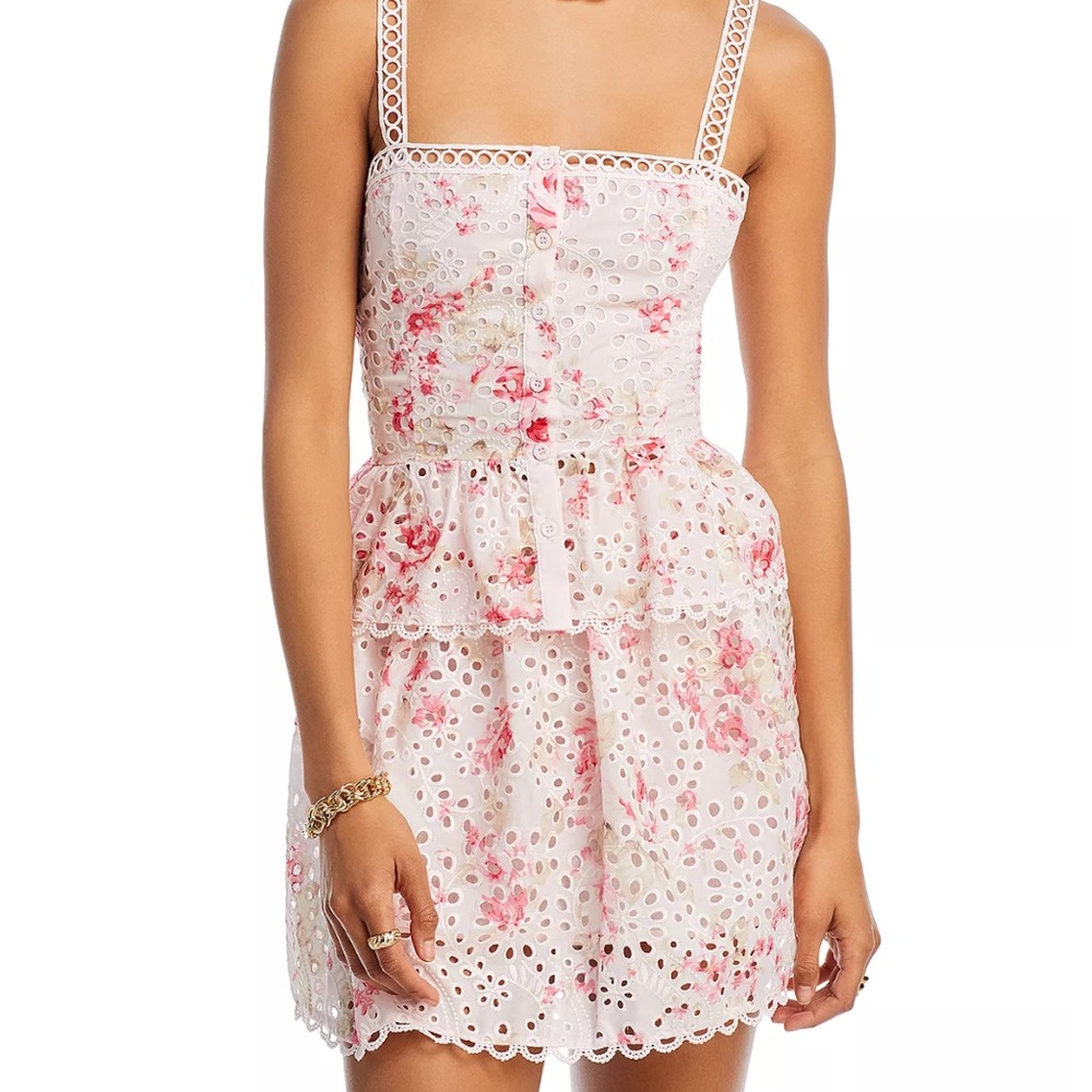 AQUA Matching Set- Peplum Floral Print Eyelet Top and Skirt